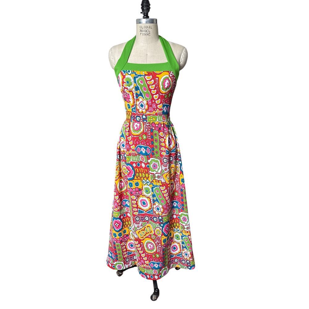 Groovy Print Halter Maxi Dress Size Small Vintage 70s